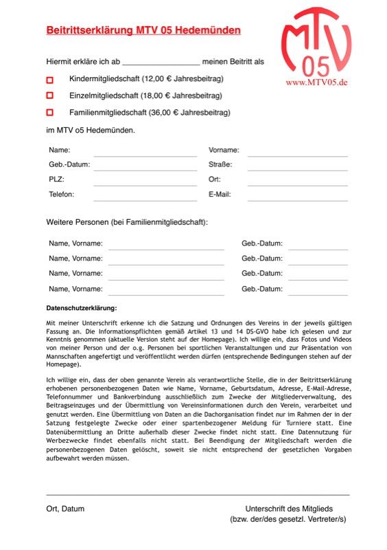 MTV Beitrittserklärung